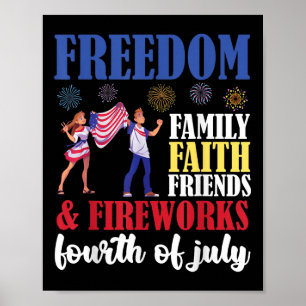 Póster Freedom Family Faith Friends y amp; Fuegos artific