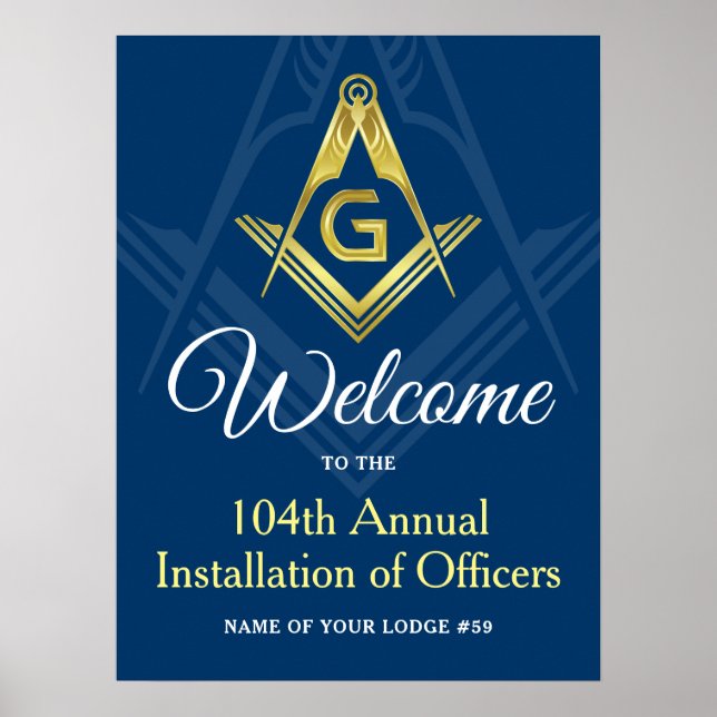 Póster Freemason Navy Blue and Gold Masonic Welcome Party (Frente)