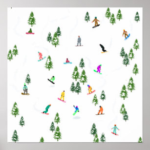 Póster Freeride Snowboarder Ilustracion Snowboarding