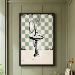 Póster Fregadero con pedestal antiguo estética del baño