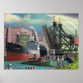 Póster Freighter de los Grandes Lagos cruza por el Búfalo