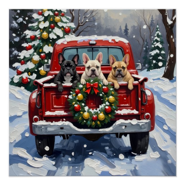 Póster French Bulldog Christmas Red Truck Holiday (Anverso)