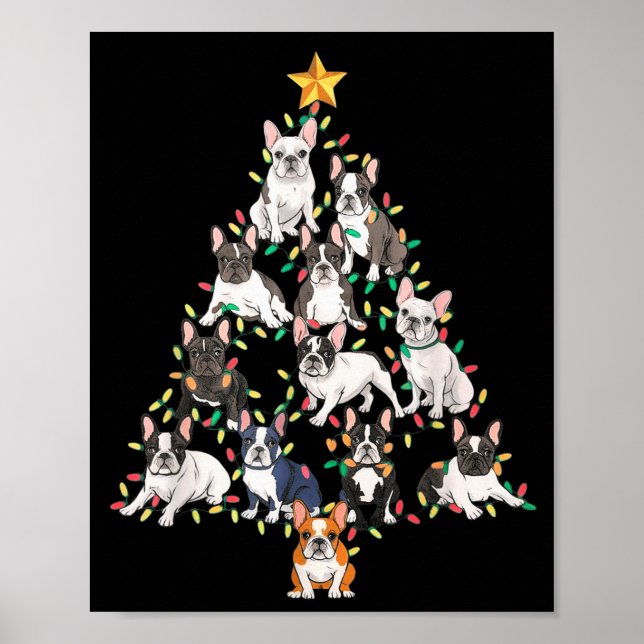 Póster French Bulldog Christmas Tree Frenchie Dog Xmas Pa (Frente)