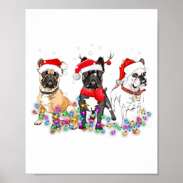 Póster French Bulldog Dog Christmas Lights Cute Pet Match (Frente)