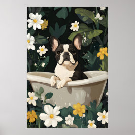 Póster French Bulldog In Bathtub Poster, Funny Dog