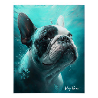 Póster French Bulldog swimming in water 011