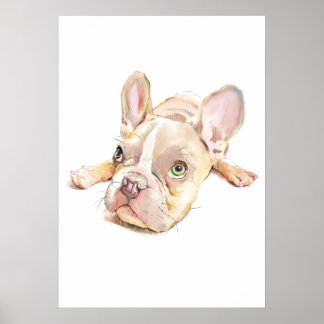 Póster French Bulldog Watercolor Poster, Wall Art 