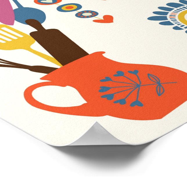 Póster French Country Kitchen - Utensils on floral. (Esquina)