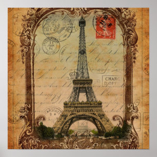 Póster french country modern vintage paris eiffel tower