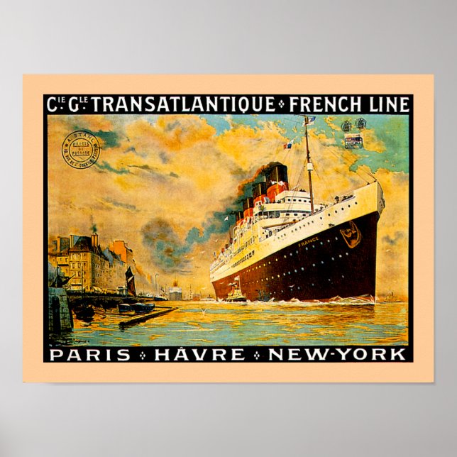 Póster French Line ~ Paris-Havre-New York (Frente)