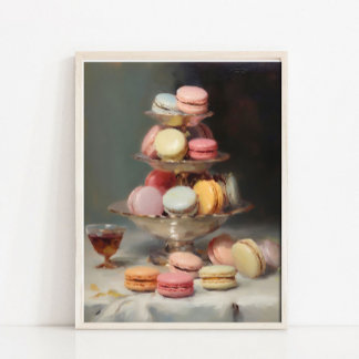Póster French Macarons Still Life Painting, Dessert Vinta