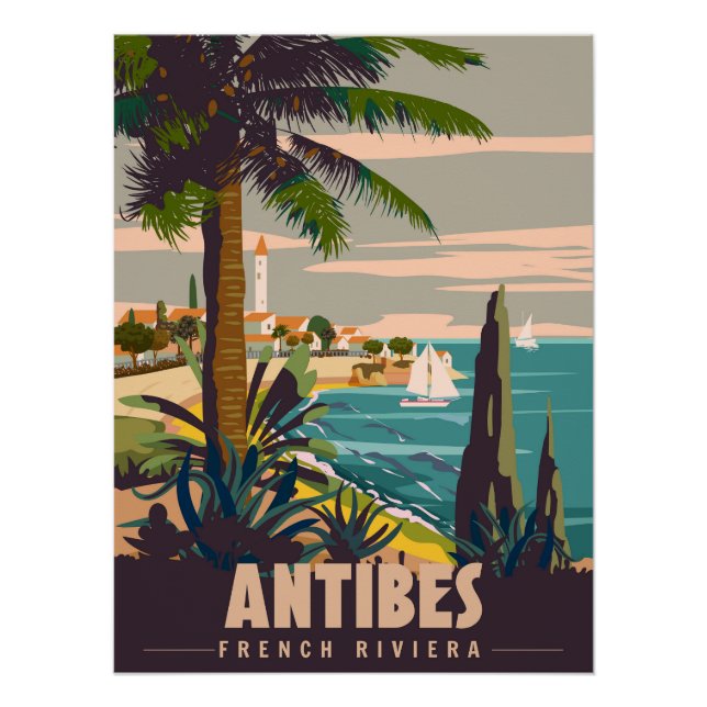 Póster French Riviera Antibes Retro Poster. Tropical coas (Anverso)