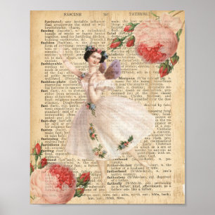 Póster French Vintage ballerina fairy dictionary page