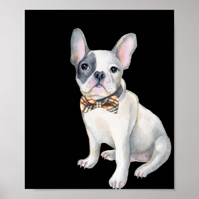Póster Frenchie Bulldog francés plaid con corbata de arco (Frente)