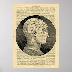 Póster Frenología del jefe humano del Poster en el periód