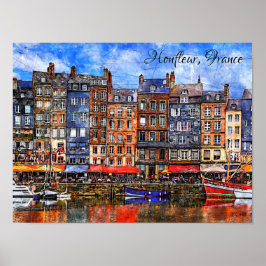 Póster Frente al puerto de Honfleur en Normandía, Francia