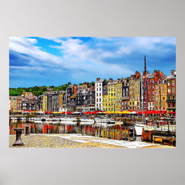 Póster Frente al puerto de Honfleur en Normandía, Francia