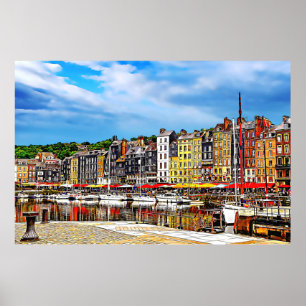 Póster Frente al puerto de Honfleur en Normandía, Francia