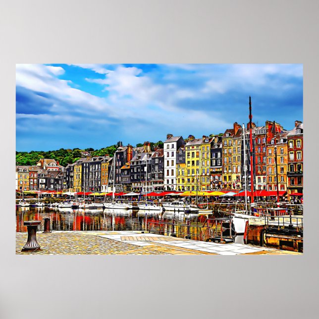 Póster Frente al puerto de Honfleur en Normandía, Francia (Frente)