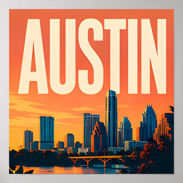 Póster Frente al río Austin Capitolio de Texas (Frente)