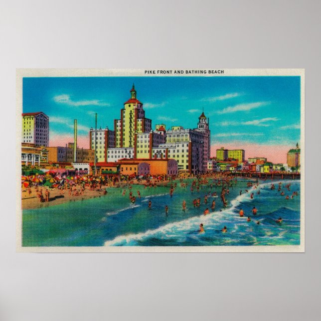 Póster Frente de los Piques y Playa del Baño, Long Beach (Frente)