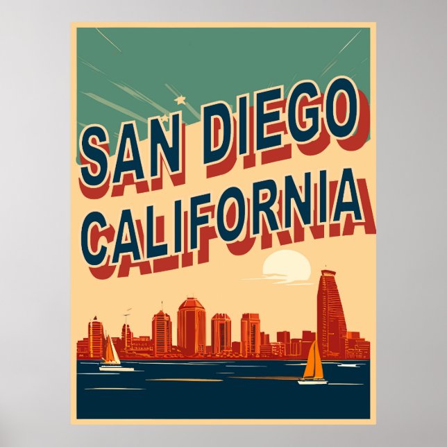 Póster Frente marítimo de San Diego, California, Viajes (Frente)