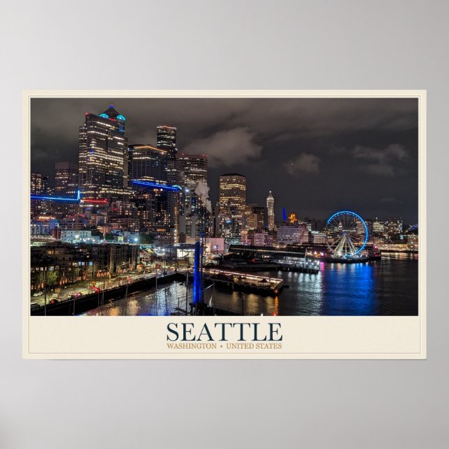 Póster Frente marítimo de Seattle y Gran Rueda (Frente)