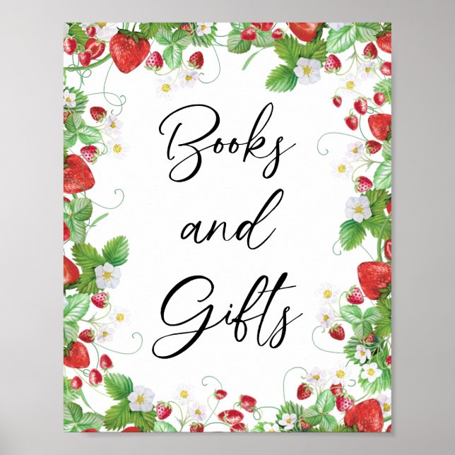 Póster Fresa Berry Sweet | Baby Shower de libros y regalo (Frente)