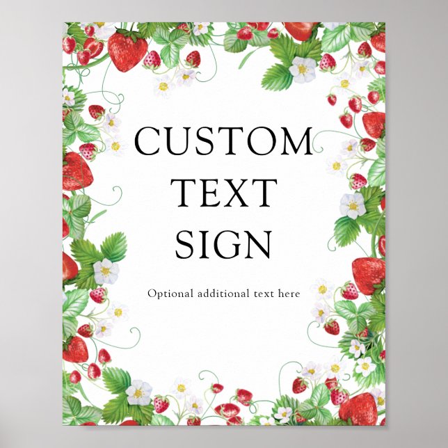 Póster Fresa Berry Sweet | Baby Shower de texto Personali (Frente)
