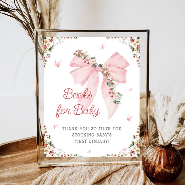 Póster Fresa Berry Sweet Pink Bow Books para el bebé (Subido por el creador)