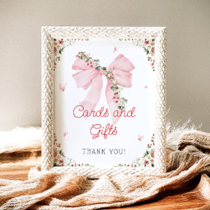Póster Fresa Berry Sweet Pink Bow Cards and Gifts