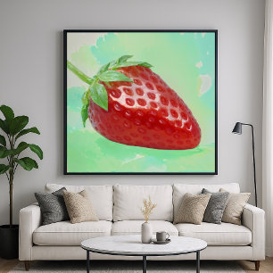 Póster Fresa con hojas - Estilo Paintero