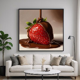 Póster Fresa de chocolate - Estilo de pintura detallado