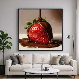 Póster Fresa de chocolate - Estilo de pintura detallado
