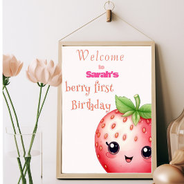 Póster Fresa de primer cumpleaños de Cute Berry