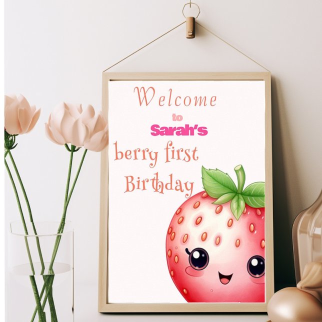 Póster Fresa de primer cumpleaños de Cute Berry (Subido por el creador)