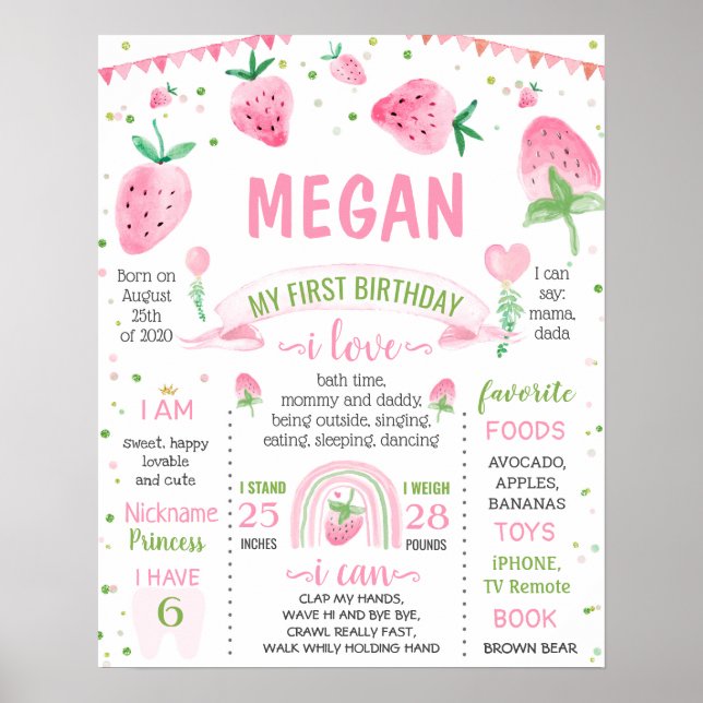 Póster Fresa dulce un hito de cumpleaños (Frente)