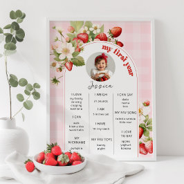 Póster Fresa fiesta de primer cumpleaños hito fotográfico