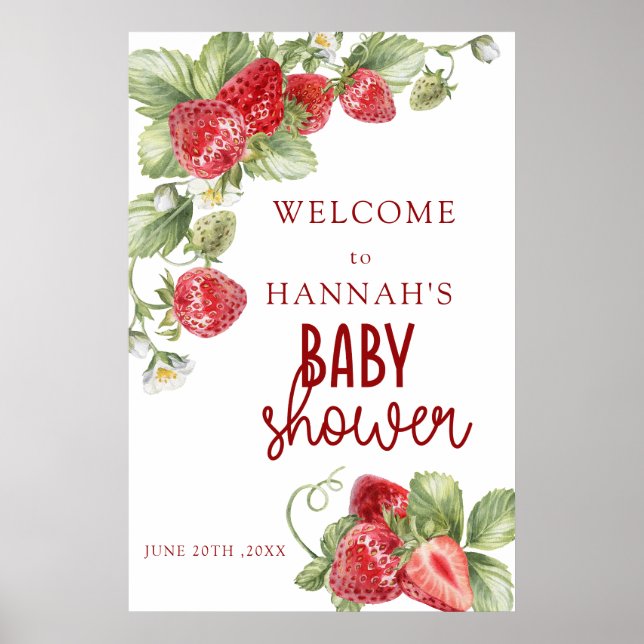 Póster Fresa | Firma de bienvenida de Baby Shower (Frente)