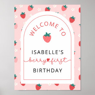 Póster Fresa primer cumpleaños Fiesta Berry primera bienv