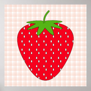 Póster Fresa roja en Gingham Check.