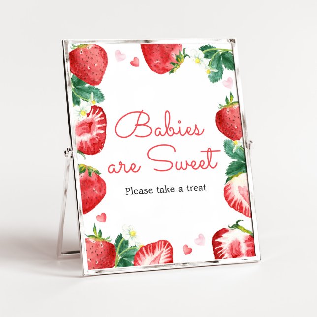 Póster Fresas Bebés Dulces son Dulces (A Berry Sweet Strawberry Baby Shower Babies are Sweet Sign)