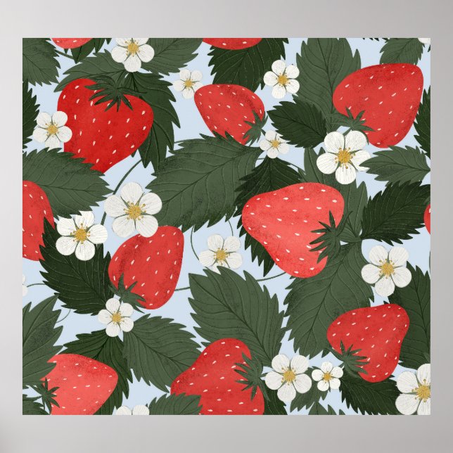 Póster Fresas: diseño de patrones de frutas de verano. (Frente)