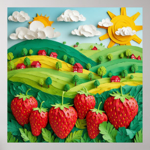 Póster Fresas Frescas Exhibidas en Greenfield