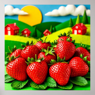 Póster Fresas Frescas Exhibidas en Greenfield