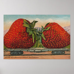 Póster Fresas Gigante Antiguo Fruta Diversión