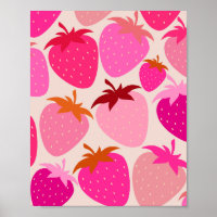 Fresas Retro De Color Rosa Y Crema