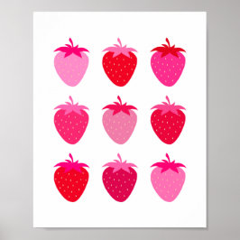 Póster Fresas Rojas Y Rosa