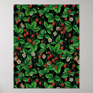 Póster Fresas silvestres en negro
