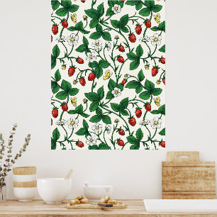 Póster Fresas silvestres rojas/amarillas/verdes/blanco ap
